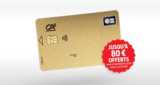 Carte gold crédit agricole avec écusson rouge 80€ offerts* 